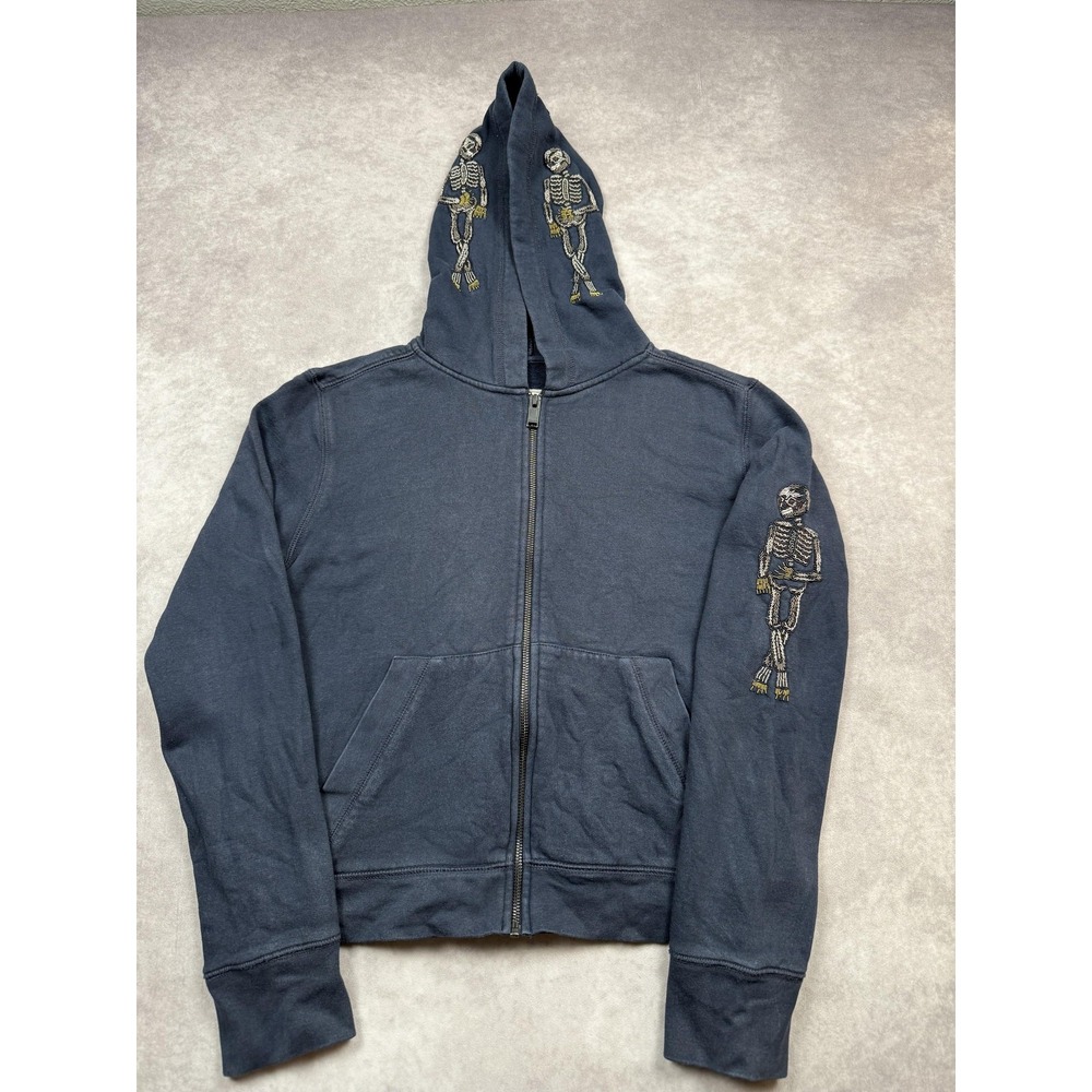 Zadig & Voltaire Hoodie Womens XS Blue Skeleton Embroidered Zip Up‎ WFTE101F